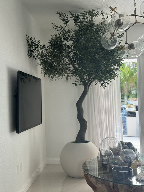 Artificial Olive Tree 30? Globe Planter, Beige