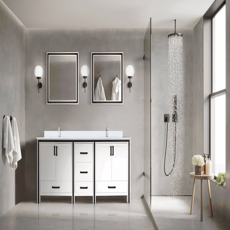 Meuble-lavabo double 72 po x P 22 po avec plateau en marbre de culture, 73", Blanc