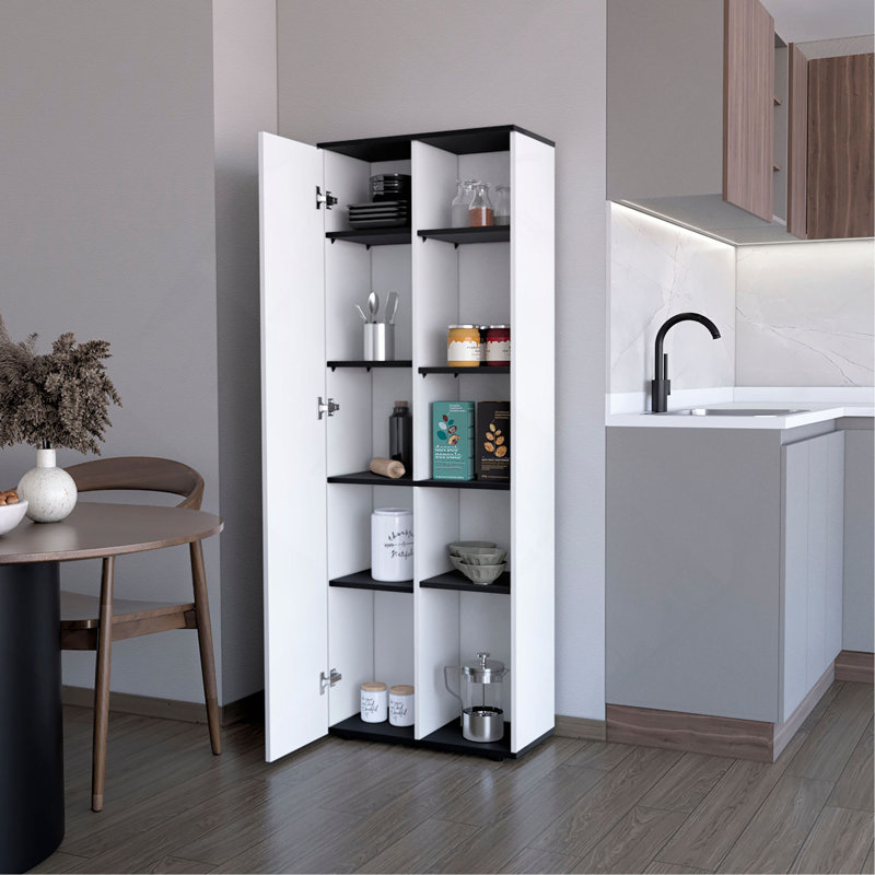 1-Door Multistorage Kitchen Pantry, White/Black