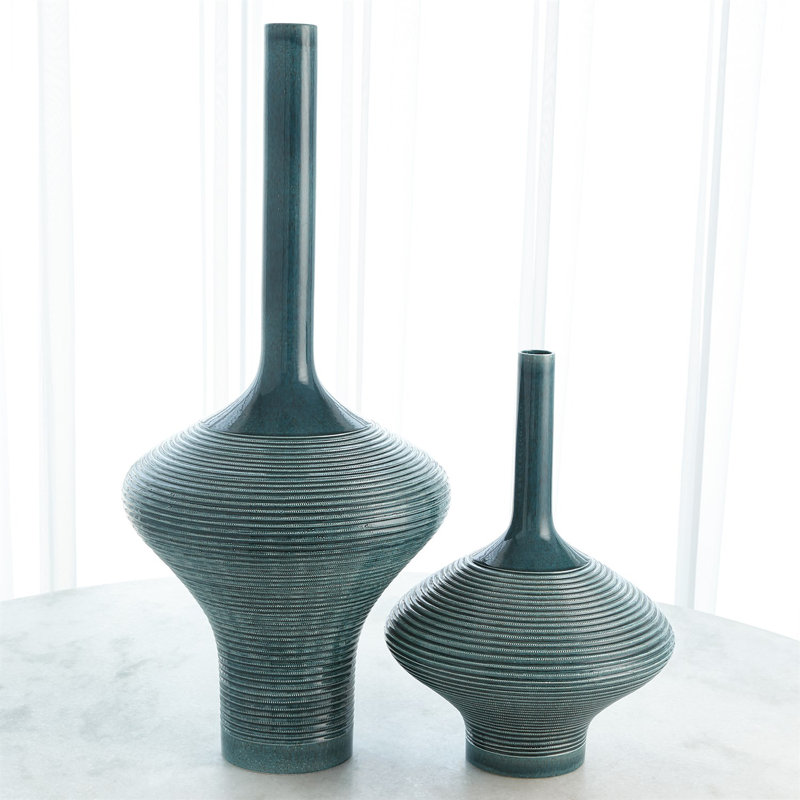 Ridged Bottle-Azure, 33.5" H x 15.25" W x 15.25" D