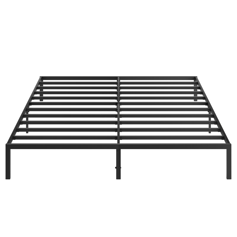 Structure de lit plateforme moderne en métal, sans sommier, noir pour un sommeil minimaliste et relaxant avec amplement d'espace de rangement
