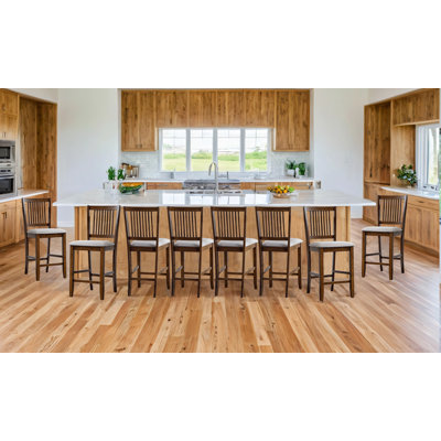 Chic Slat Back Wooden Counter Stools with Upholstered Seats