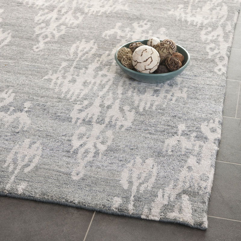 Tapis ikat tibétain en viscose / coton noué à la main en graphite, Rectangle 8 pi x 10 pi