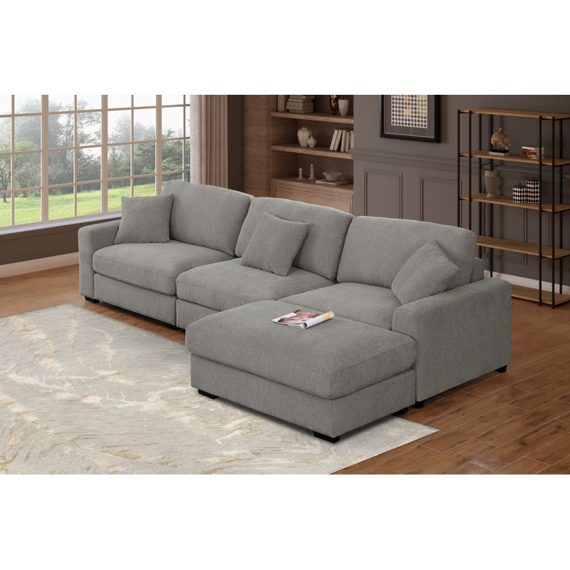 Canapé modulaire en chenille 5 pièces Khailey, Polyester gris