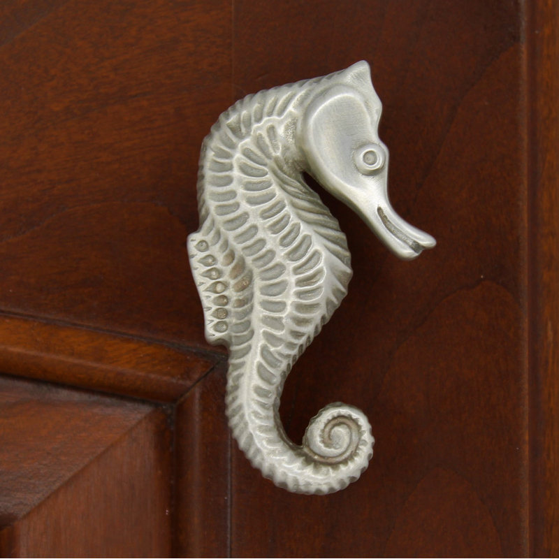 2 3/8" Seahorse Right Facing Small Knob, 3.75" H x 2.25" W, Brushed Nickel