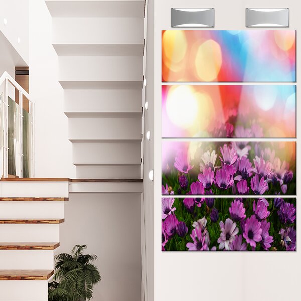 DesignArt Purple Flowers On Colorful Background On Canvas 4 Pieces ...