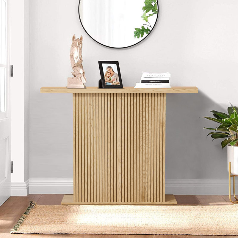 41.3'' Long Console Table, Fluted Wooden Sofa Table Behind The Couch, Mid Century Entryway Table, Natural