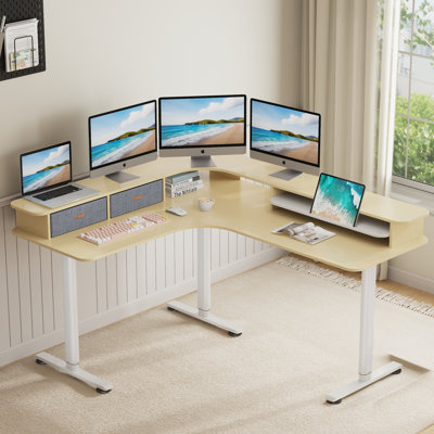 Height Adjustable Standing Computer Desk With Drawer For Home Office