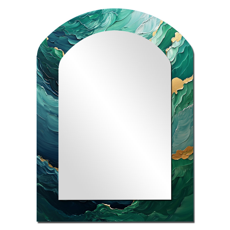 Parallel Beach of Abstract Coastal Ink I - Minimalisme arche grand miroir, miroir mural décoratif asymétrique moderne, impression d'art en métal