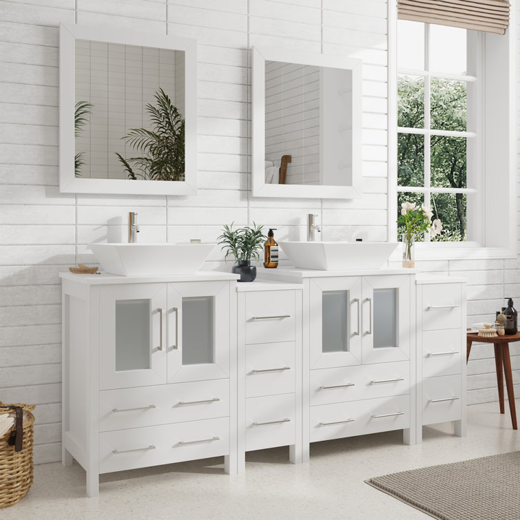 Melantha 72'' Double Bathroom Vanity with Engineered Marble Top with Mirror