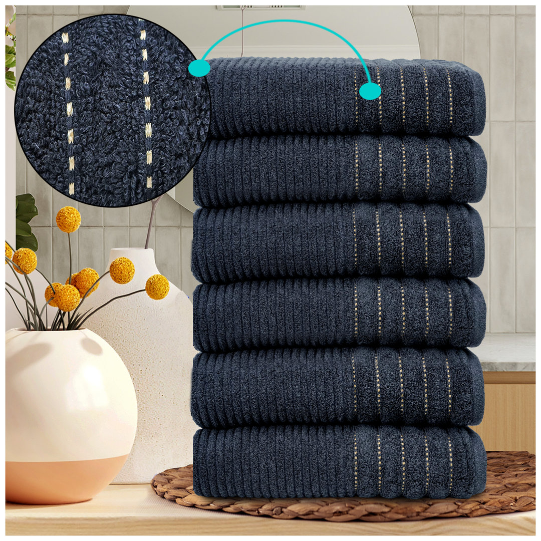 6 Pack Premium Ribbed Cotton Towels, Everyday Comfort Hand, Bath Towels & Sheet, Soft Feel, Quick Dry & Highly Absorbent