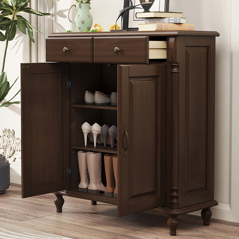 Banc de rangement pour chaussures en bois massif noyer foncé