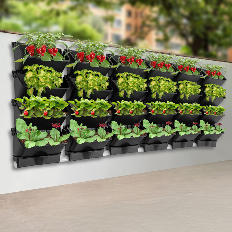 24PCS Set Wall-Mounted Planter With Drainage Basin And Drainpipe, Black