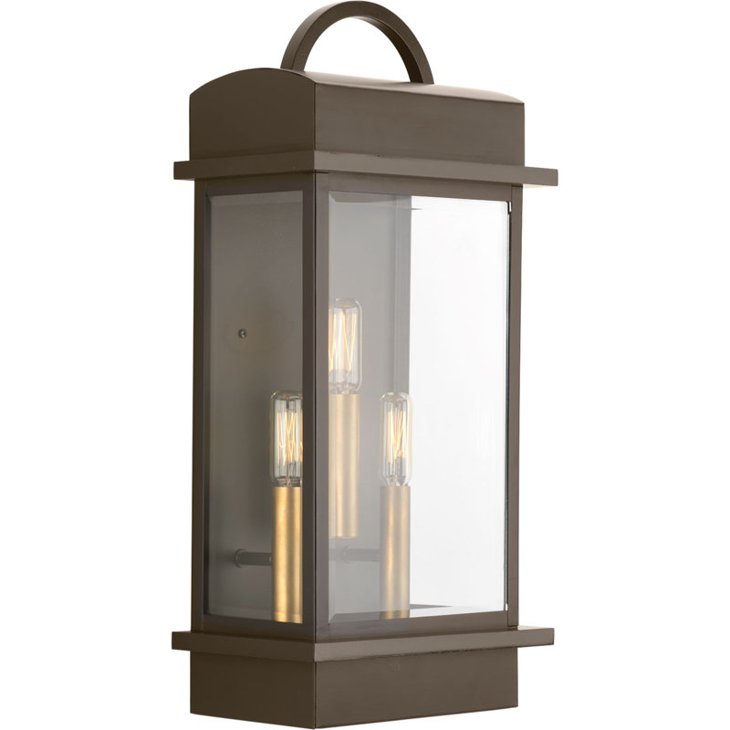 Lanterne murale d'extérieur en verre biseauté à 3 ampoules H 19,62 po, Bronze antique