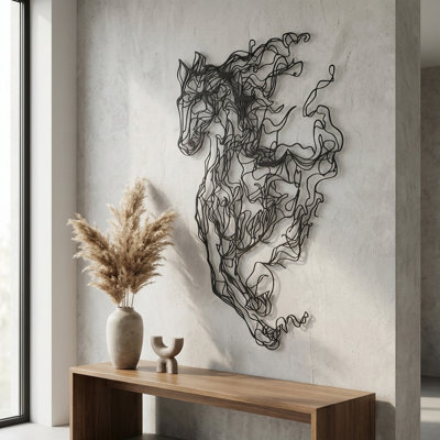Décoration murale cheval en métal - dessin au trait