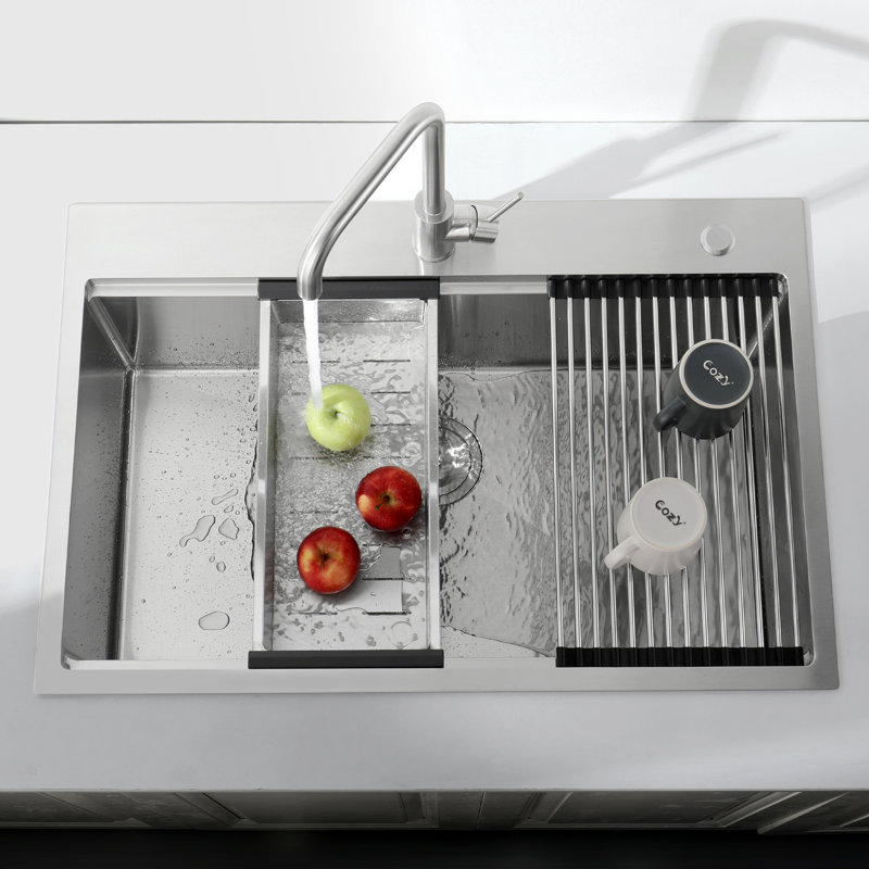 Dark Grey 33"X22"X10" Undermount Stainless Steel Kitchen Sink. Single Bowl With Accessories, Quick Drainage Potential, Constructed Grey, Appendages, Capacity, Construction Quality