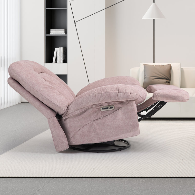 37.79'' Wide Swivel Recliner Chair, Glider Rocking Power Recliner With Massage And Heated, Pink