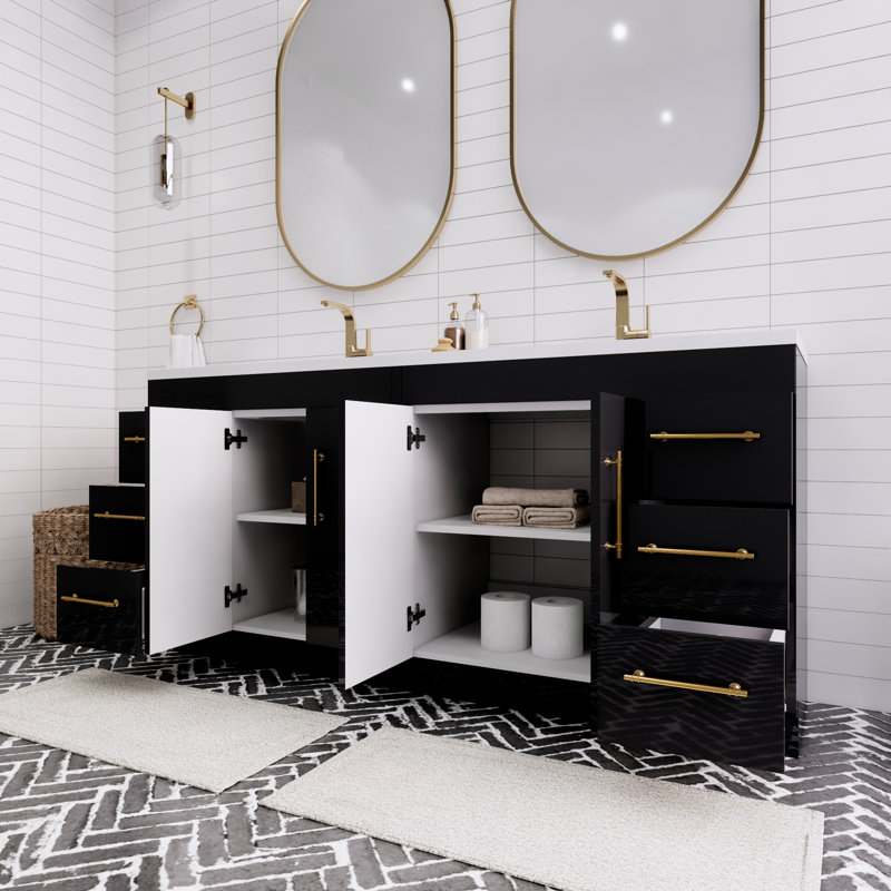 Ensemble de meuble-lavabo double 72 po Spring, Noir lustré