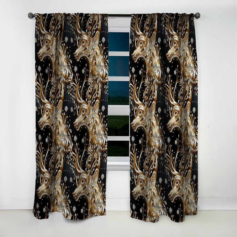 Black Gold Deer Animal Marble Pattern - Abstract Marble Marble Blackout Curtain - 1 Panels, 52" W x 84" L
