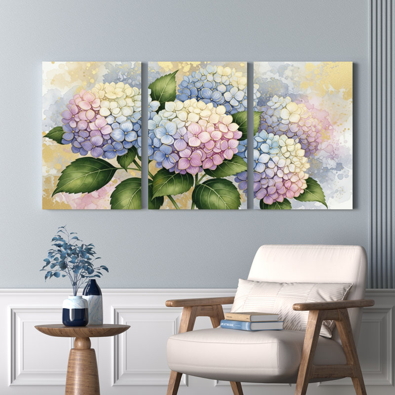 Tableau mural sur toile à motif floral d'hortensia (paquet de 3), H 24 po x l 48 po