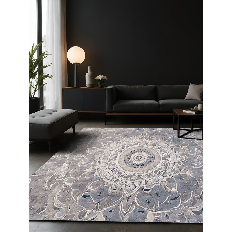 Tapis gris soyeux et moelleux, Rectangle 7 pi x 10 pi