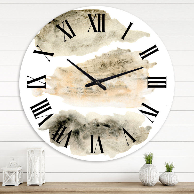 Gris et nuages dorés beiges I - Horloge murale moderne, Grand