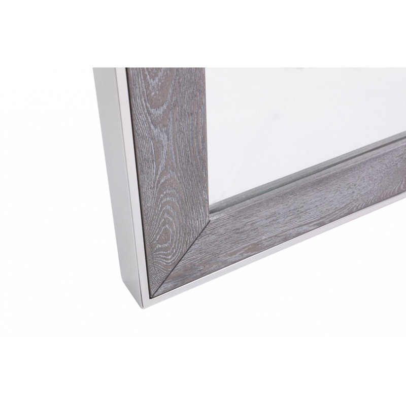 Miroir d'appoint 40 "gris et argent avec cadre en bois et métal