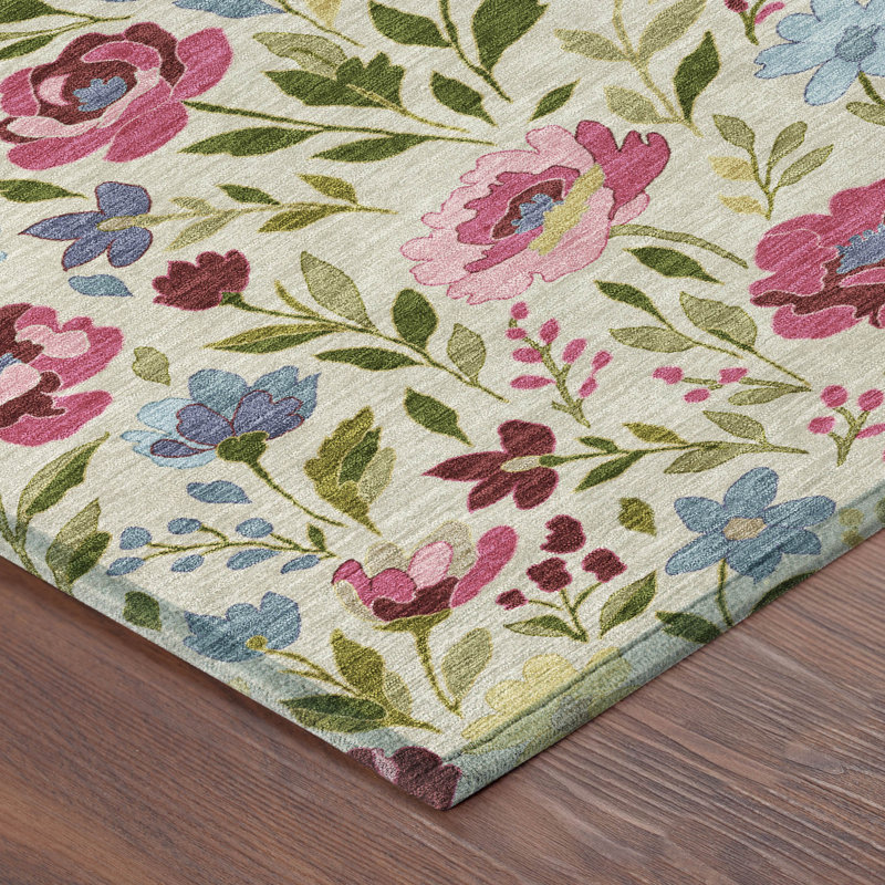 Machine Washable Indoor/Outdoor Chantille ACN2438 Floral Rug, 3' x 5', Linen
