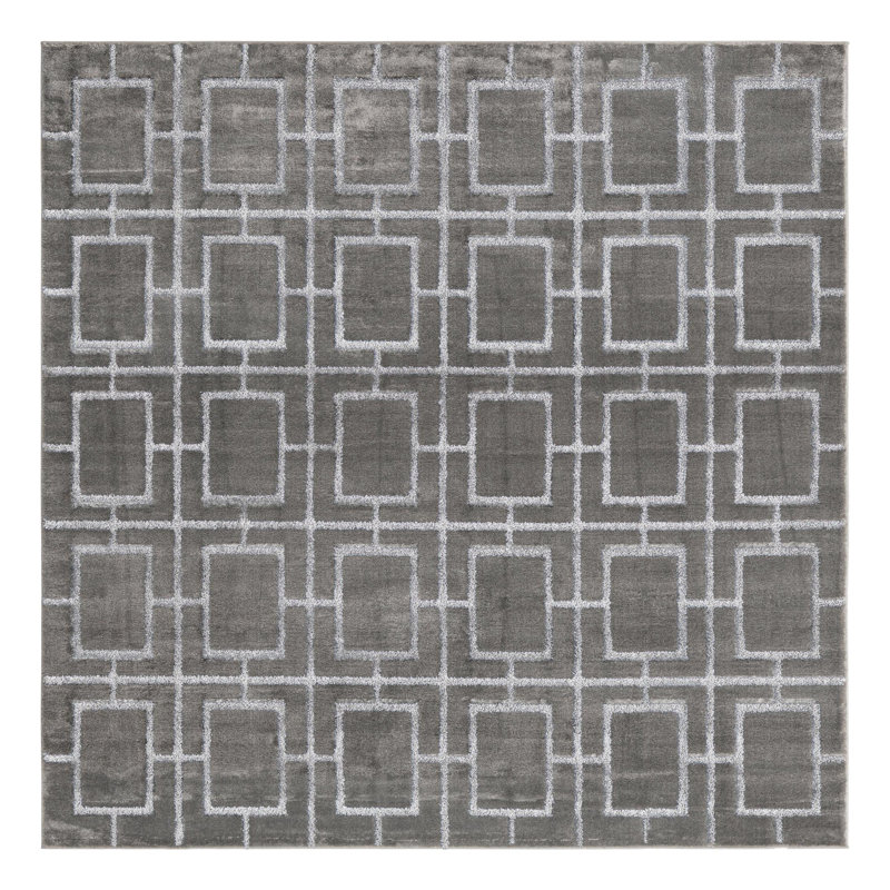 Tapis gris argenté à motif géométrique glam, Carré 7 pi 10 po