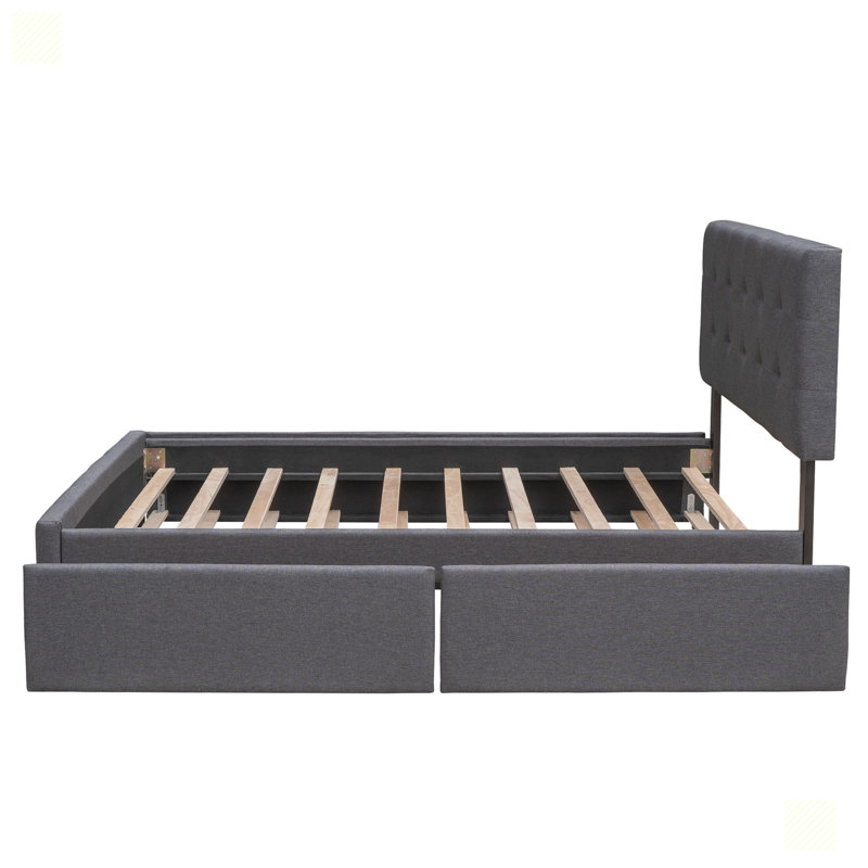 Lit plateforme avec 2 tiroirs et 1 lit gigogne simple TG, Gris foncé