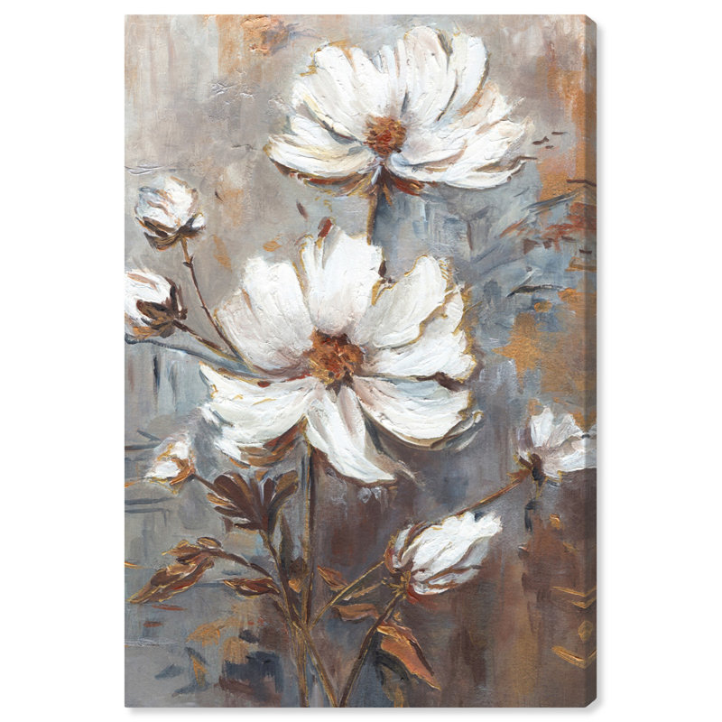 White Textured Floral Canvas Wall Art, 10" x 15"