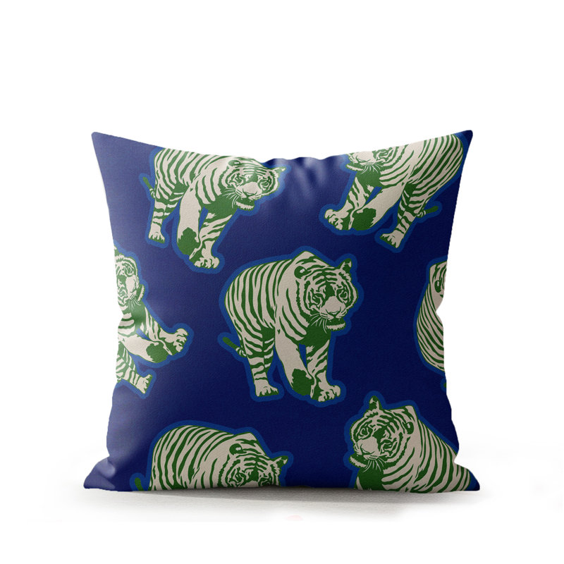 Coussin d'intérieur carré en faux suède Dama Tiger, Azur royal, 16 po x 16 po