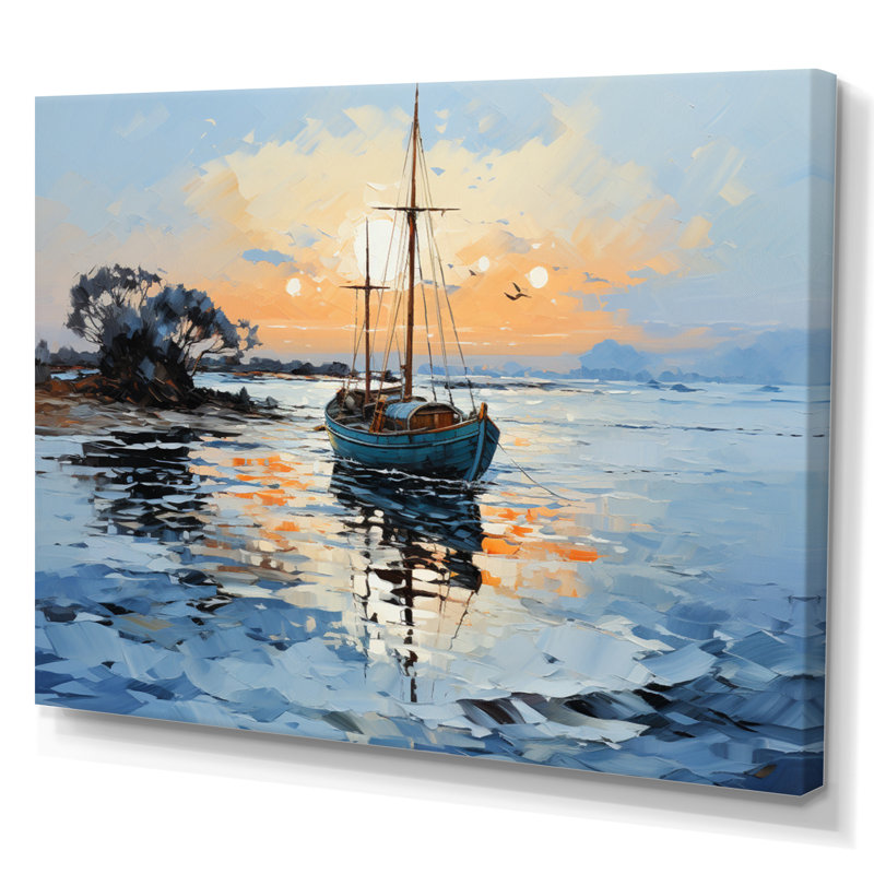 Bateau, art mural, impression de bord de mer, H 16 po x l 32 po x P 1 po, Toile tendue