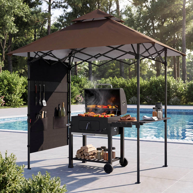 Pavillon de jardin grillagé l 8 pi x 5 pi ABCCANOPY avec paroi latérale, tablettes en métal, 2 lumières DEL magnétiques et sac de transport