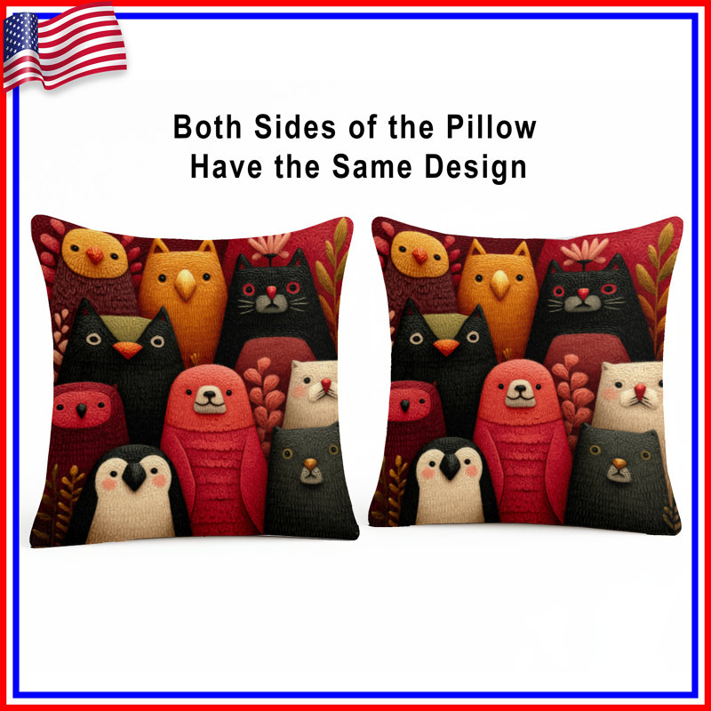 Cute Animal Illustrations Double Sided Throw Pillows, 14 X 14 pouces