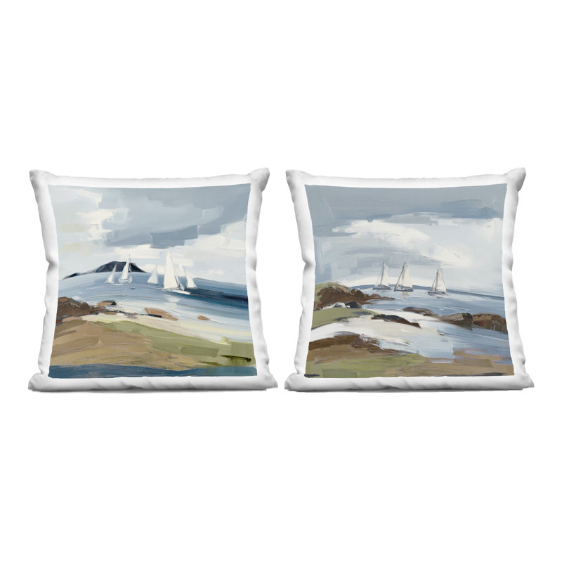 Ensemble de coussins décoratifs 2 pièces Nautical Sea Vessels Beach View par Elara Yasna