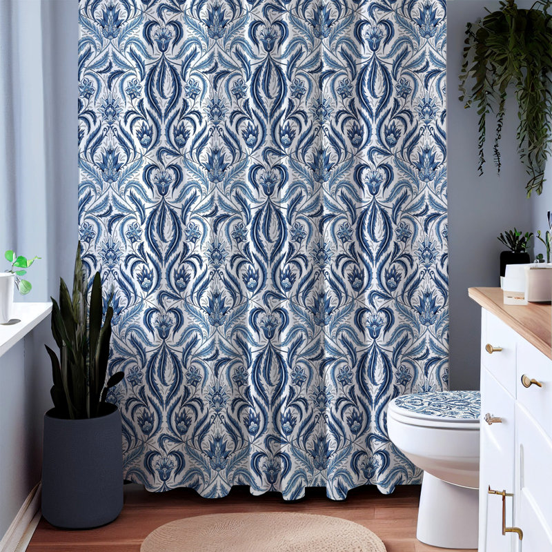 Colwart Damask Shower Curtain 72" × 72" – Elegant Damask Print Fabric Bathroom Decor