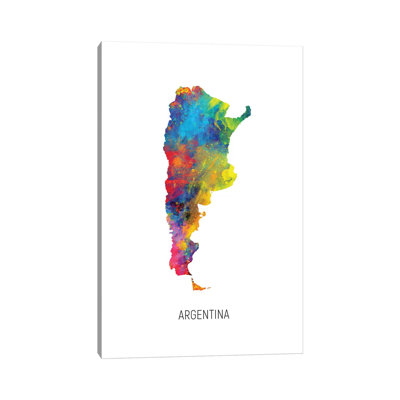 "Carte de l'Argentine" par Michael Tompsett, impression sur toile tendue