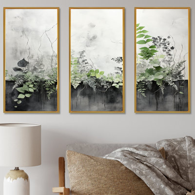 Green Minimalism Botanical Serenity - Plants Canvas Wall Art Set