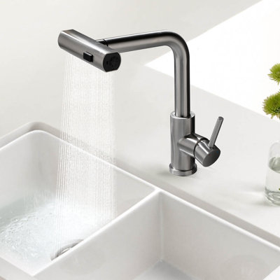 11.7"H Stainless 360° Swivel Bathroom Faucet With 3-Function Pull-Out Sprayer