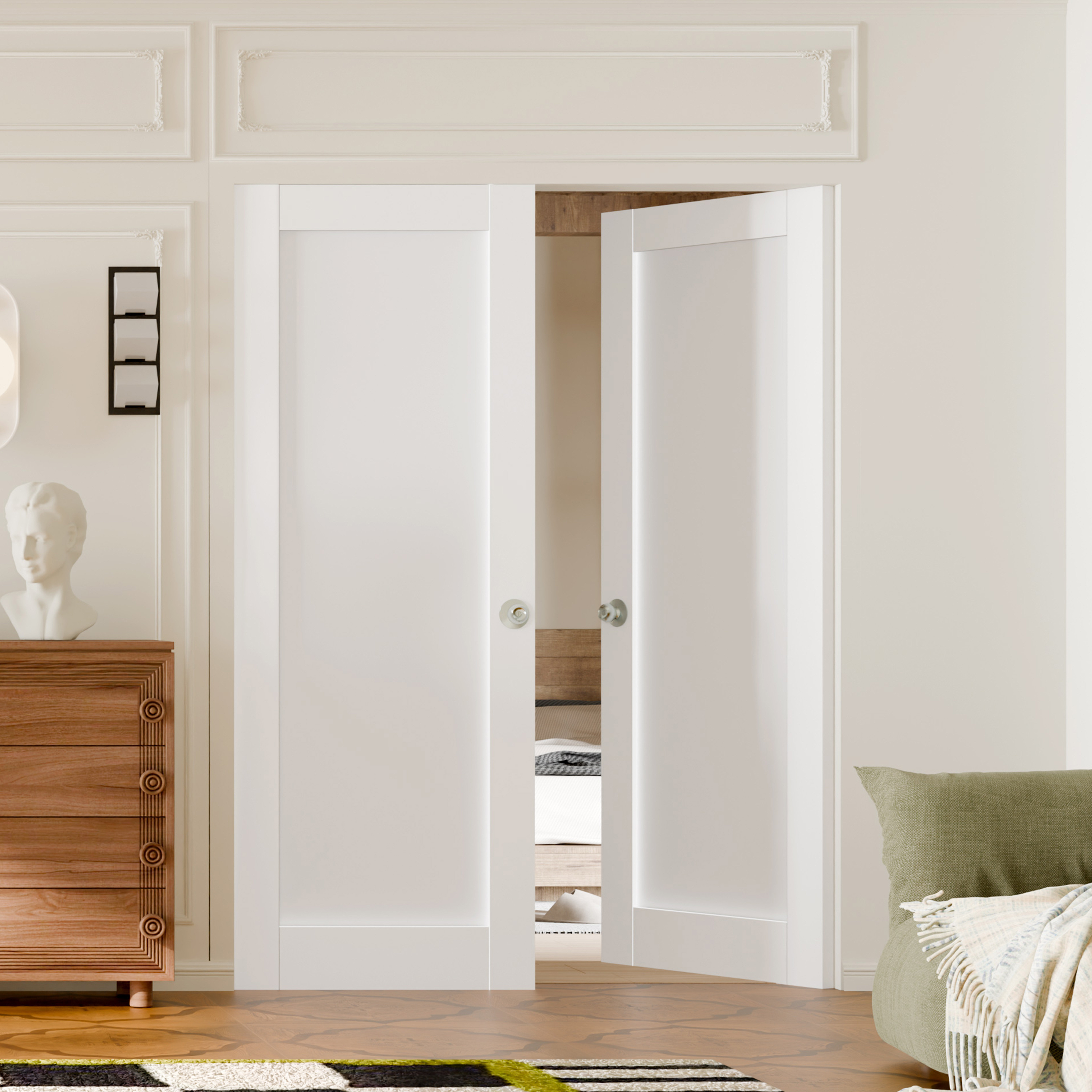 DOOOLI Interior Slab Door - 2 Panel White MDF Shaker Style Pre-Primed