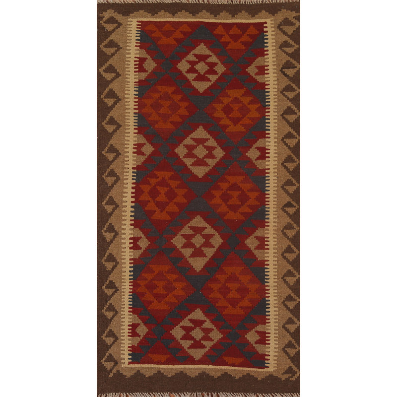 Kilim Reversible Wool Runner Rug 3x7