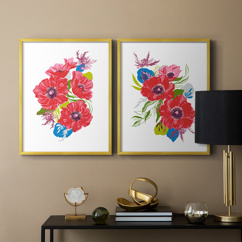 Impression encadrée Brilliant Poppies I-Premium - prêt à être accroché - aucun clou requis - aucun clou requis, Doré