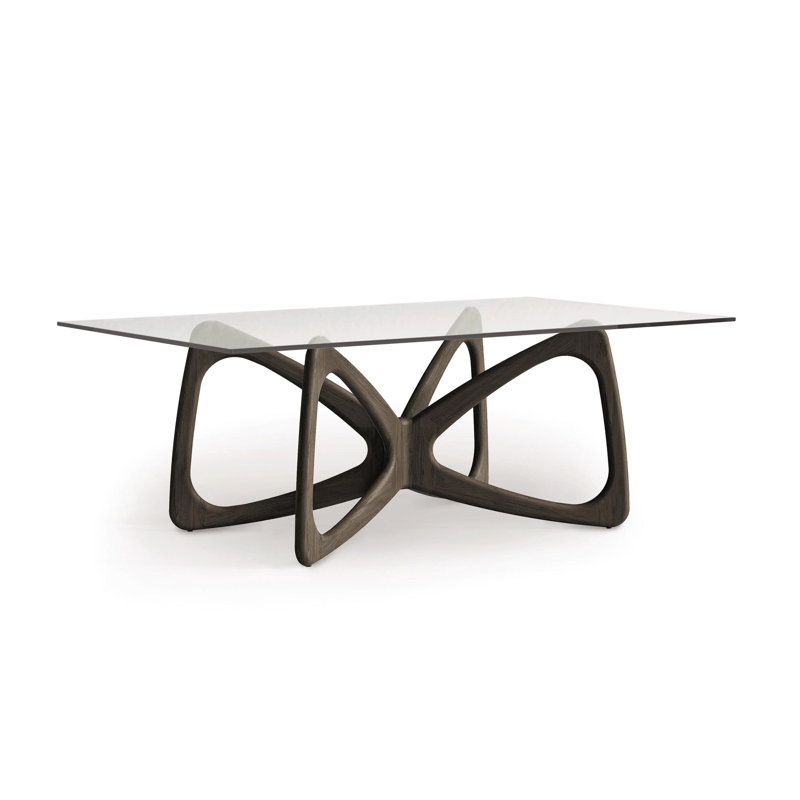 Butterfly Dining - Glass Top Table, 30"H x 84"L x 48"W, Seared Oak