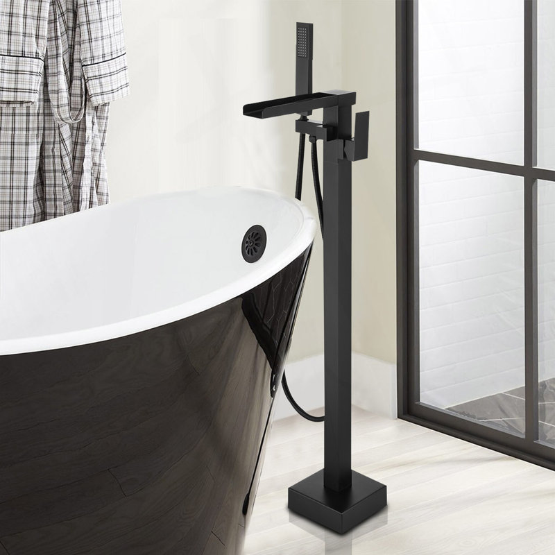 Single Handle Freestanding Bathtub Wall Mounted Faucet With Hand Shower Bathtub Faucet , Matte Black
