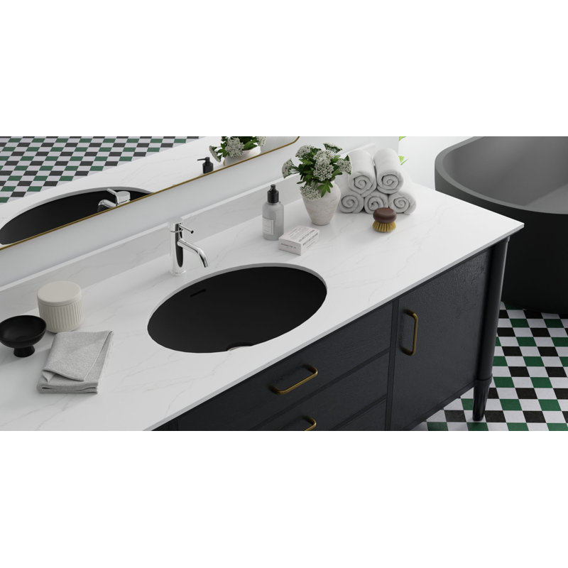 Lavabo de salle de bain ovale encastrable en résine 23,6 po x 16,4 po Badeloft UB-02-MBLK, Noir mat