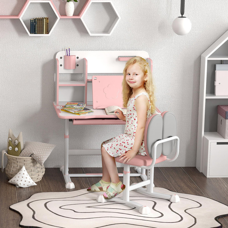 Ensemble de bureau et de chaise pour enfants Qabah, Rose