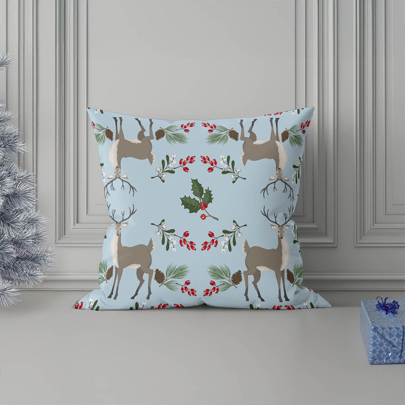 Coussin décoratif d'intérieur Botanical Deer, Argent / bleu, Carré 18 po