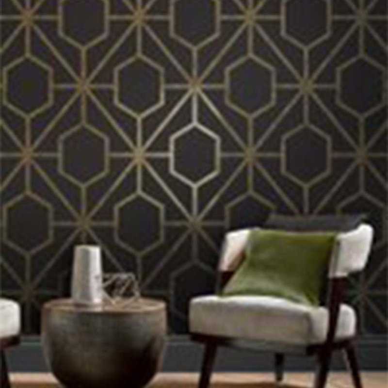 Rinku Geometric Metallic Wallpaper Double Roll, Black/Gold