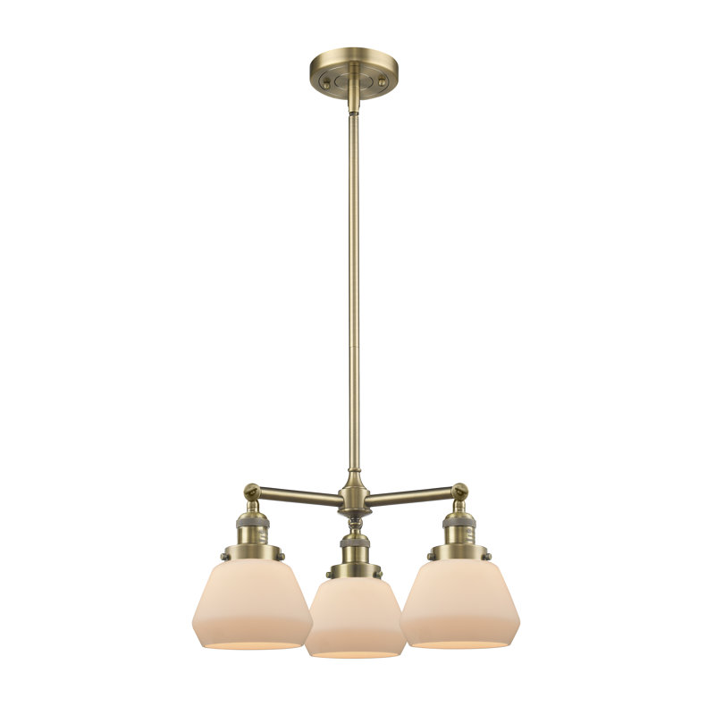 Lustre 3 lumières à abat-jour Chill, Boîtier blanc mat, Laiton antique, Ampoule DEL rétro de 3,5 watts